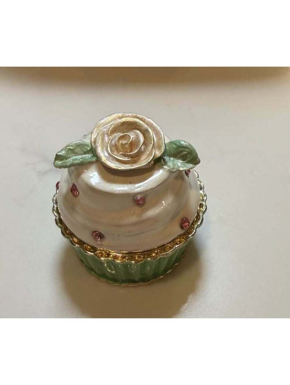 Enamel Cupcake Trinket Box with Rhinestones